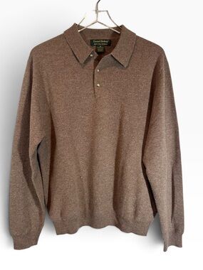 Vintage DANIEL BISHOP Men's Medium 2-Ply Brown Cashmere Sweater Polo Style